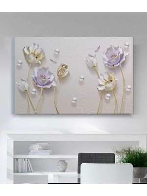 MonoStella Yatay Sarı Lila Çiçekler Kaanvas Tablo