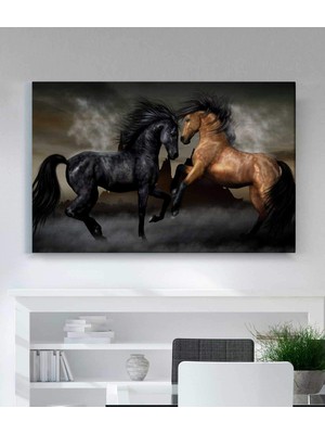 MonoStella Siyah-Kahverengi Iki At Kanvas Tablo