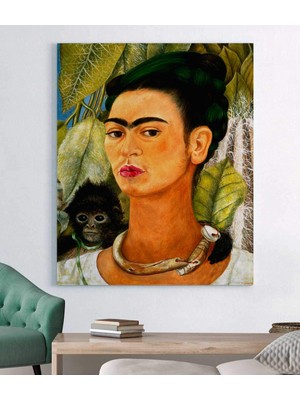 MonoStella Frida Kahlo Maymun ile Otoportre Kanvas Tablo