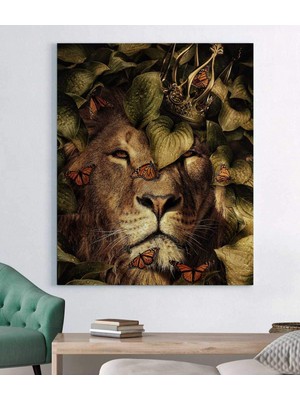 MonoStella Çiçekler ve Aslan Kanvas Tablo