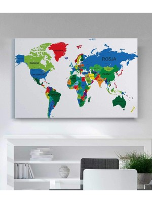 MonoStella Renkli Dünya Haritası Kanvas Tablo