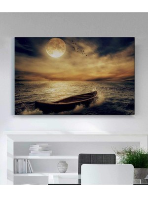 MonoStella Ahşap Tekne ve Dolunay Kanvas Tablo