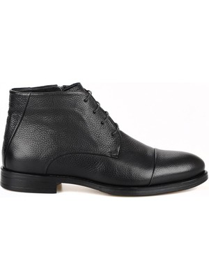 FootCourt Erkek Siyah Deri Bot Fermuarlı