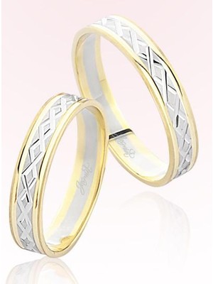 Harem Altın Sarı Beyaz Desenli Altın Alyans 7408