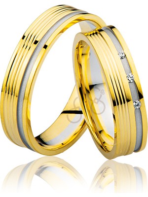 Harem Altın Sarı Beyaz Çizgili Altın Alyans 2202-3