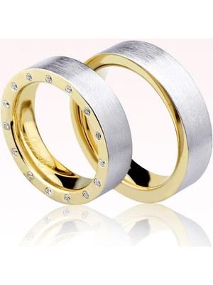 Harem Altın Sarı Beyaz  Altın Alyans 0504-2