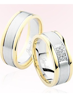 Harem Altın Sarı Beyaz Şeritli Taşlı Altın Alyans 4901