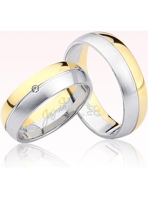 Harem Altın Sarı  Beyaz Bombeli Altın Alyans 2605-2