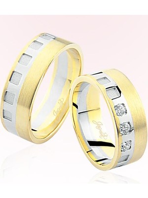 Harem Altın Sarı Beyaz Kareli Altın Alyans 5404