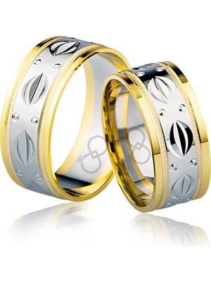 Harem Altın Sarı Beyaz Desenli Altın Alyans 3901-2