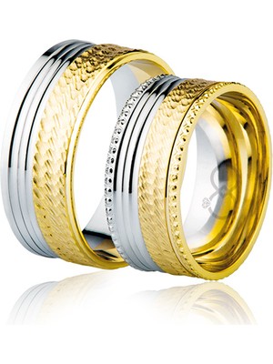 Harem Altın Sarı Beyaz Şeritli Altın Alyans 4001-2