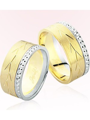 Harem Altın Sarı Beyaz Desenli Altın Alyans 6505