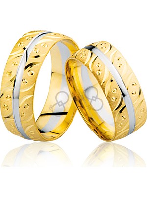 Harem Altın Sarı Beyaz Şeritli Altın Alyans 3802-2