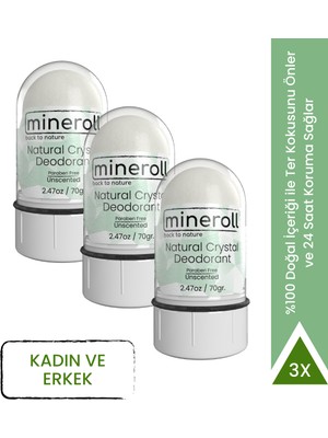 Mineroll Doğal Kristal Tuz Vegan Deodorant 70 G x 3