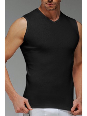 Çift Kaplan Erkek Ribana V Yaka Kolsuz Siyah Atlet 0921 6'Lı Paket