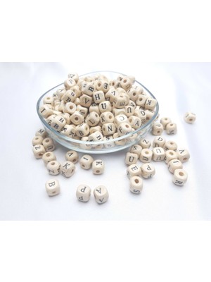 Be Beauty Natural Ahşap Boncuk Cilalı Küp 10 mm 100 gr Harf Baskılı