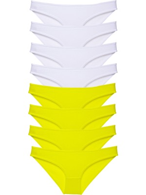 Royaleks 8 Adet Süper Eko Set Likralı Kadın Slip Külot Sarı Beyaz