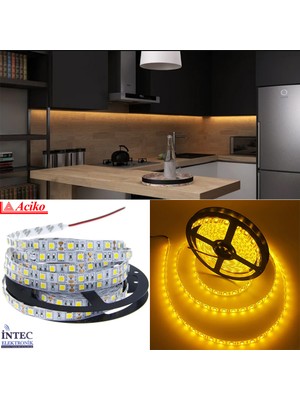 Aciko 3 Çipli Silikonsuz Şerit LED Iç Mekan LED Aydınlatma Amber 5 Metre