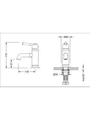 Bocchi Burlington Tek Kumandalı Lavabo Bataryası Antik Siyah