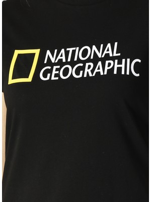 National Geographic W-Superior BisikletYaka Standart Kalıp Baskılı Siyah Kadın T-Shirt