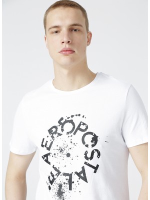 Aeropostale Beyaz Bisiklet Yaka Erkek T-Shirt