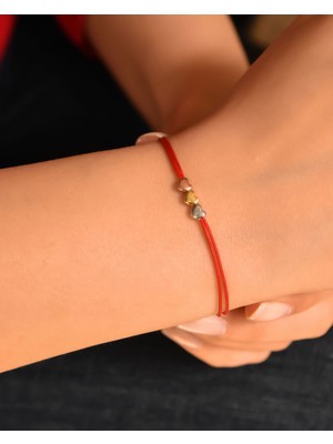 Papatya Silver 925 Ayar Gümüş Kırmızı Ipli Üç Kalp Kadın Bileklik