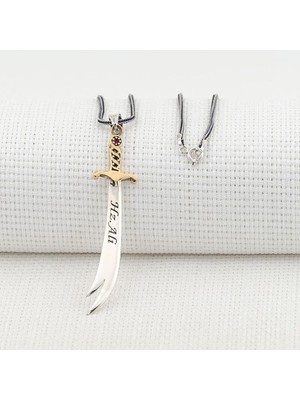 Takılingo Çift Taraflı Hz Ali Yazılı Zülfikar Model Gümüş Erkek Kolye