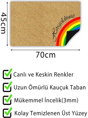 Buket Home Gökkuşağı Kapı Önü Paspası Dekoratif Kapı Paspası Dış Mekân Paspas Ev Içi Paspası 45X70CM