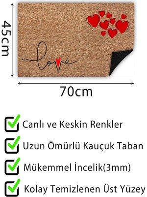 Buket Home Love Kapı Önü Paspası Dekoratif Kapı Paspası Dış Mekân Paspas Ev Içi Paspası 45X70CM