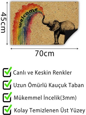 Buket Home Welcome Fil Kapı Önü Paspası Dekoratif Kapı Paspası Dış Mekân Paspas Ev Içi Paspası 45X70CM