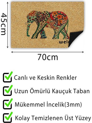 Buket Home Renkli Fil Kapı Önü Paspası Dekoratif Kapı Paspası Dış Mekân Paspas Ev Içi Paspası 45X70CM