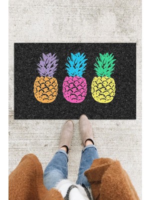 Buket Home Renkli Ananas Kapı Önü Paspası Dekoratif Kapı Paspası Dış Mekân Paspas Ev Içi Paspası 45X70CM