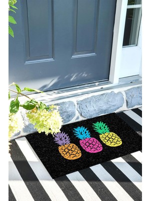 Buket Home Renkli Ananas Kapı Önü Paspası Dekoratif Kapı Paspası Dış Mekân Paspas Ev Içi Paspası 45X70CM