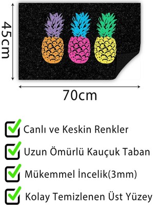 Buket Home Renkli Ananas Kapı Önü Paspası Dekoratif Kapı Paspası Dış Mekân Paspas Ev Içi Paspası 45X70CM