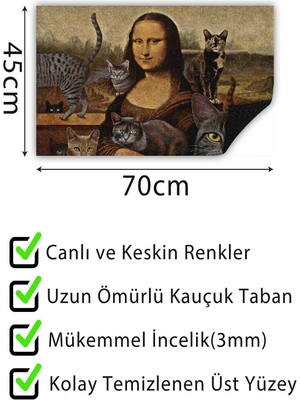 Buket Home Mona Lisa ve Kedileri Kapı Önü Paspası Dekoratif Kapı Paspası Dış Mekân Paspas Ev Içi Paspası 45X70CM