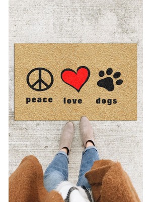 Buket Home Peace Love Dog Kapı Önü Paspası Dekoratif Kapı Paspası Dış Mekân Paspas Ev Içi Paspası 45X70CM