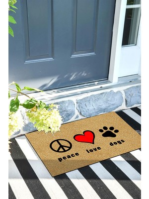 Buket Home Peace Love Dog Kapı Önü Paspası Dekoratif Kapı Paspası Dış Mekân Paspas Ev Içi Paspası 45X70CM