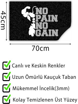 Buket Home No Pain No Gain Kapı Önü Paspası Dekoratif Kapı Paspası Dış Mekân Paspas Ev Içi Paspası 45X70CM