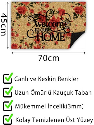 Buket Home Kapı Önü Paspası Dekoratif Kapı Paspası Dış Mekân Paspas Ev Içi Paspası 45X70CM