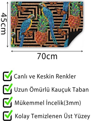 Buket Home Papağan Kapı Önü Paspası Dekoratif Kapı Paspası Dış Mekân Paspas Ev Içi Paspası 45X70CM