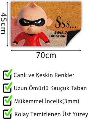 Buket Home Bebek Uyuyor Kapı Önü Paspası Dekoratif Kapı Paspası Dış Mekân Paspas Ev Içi Paspası 45X70CM