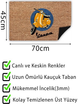 Buket Home Vespa Kapı Önü Paspası Dekoratif Kapı Paspası Dış Mekân Paspas Ev Içi Paspası 45X70CM