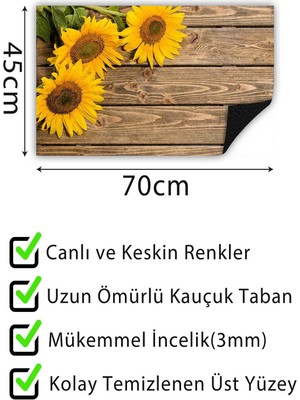 Buket Home Ayçiçeği Kapı Önü Paspası Dekoratif Kapı Paspası Dış Mekân Paspas Ev Içi Paspası 45X70CM