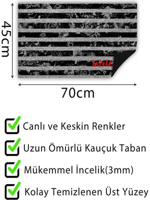 Buket Home Kapı Önü Paspası Dekoratif Kapı Paspası Dış Mekân Paspas Ev Içi Paspası 45X70CM