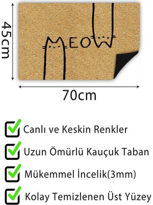 Buket Home Meov Kapı Önü Paspası Dekoratif Kapı Paspası Dış Mekân Paspas Ev Içi Paspası 45X70CM