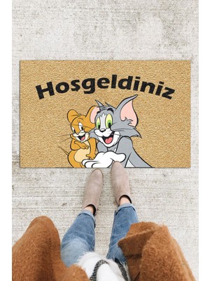 Buket Home Tom ve Jerry Kapı Önü Paspası Dekoratif Kapı Paspası Dış Mekân Paspas Ev Içi Paspası 45X70CM