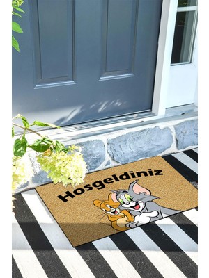 Buket Home Tom ve Jerry Kapı Önü Paspası Dekoratif Kapı Paspası Dış Mekân Paspas Ev Içi Paspası 45X70CM