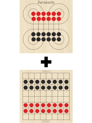 Ahtek Ahşap Dama + Surakarta Akıl, Zeka, Strateji ve Beceri Oyunları Seti