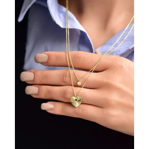 Papatya Silver 925 Ayar Gümüş Altın Kaplama Tektaş ve Kristal Kalp Asansör Kolye