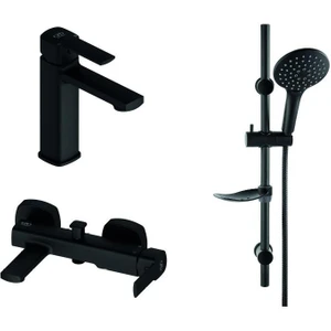 Gpd Pedra Siyah Banyo - Lavabo - Sürgülü Duş Seti MLB160-S-MBB160-S-DST57-S